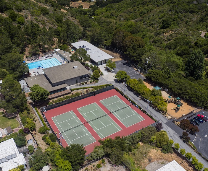 aerial view of district offices and tennis courts